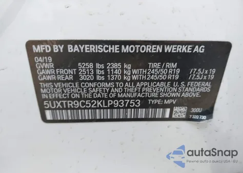2019 BMW X3 xDrive30I z USA, uszkodzony, nr VIN 5UXTR9C52KLP93753